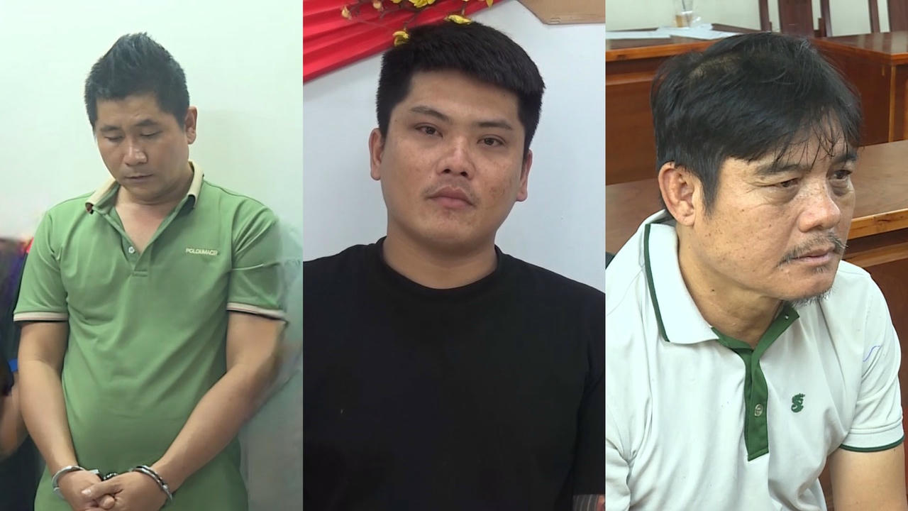 Từ trái sang phải, đối tượng Lê Văn Thành, Huỳnh Cao Cường và Nguyễn Thanh Hải.