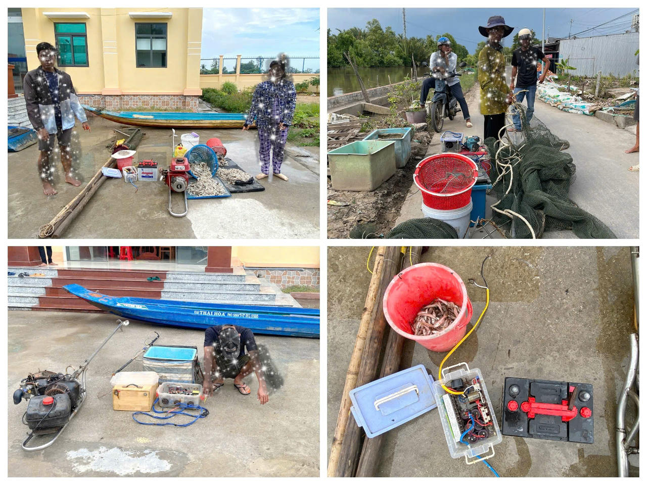 Công an xã Định Thành (tỉnh Cà Mau) liên tiếp phát hiện, bắt giữ nhiều vụ sử dụng công cụ kích điện để khai thác thủy sản trái phép trên địa bàn.