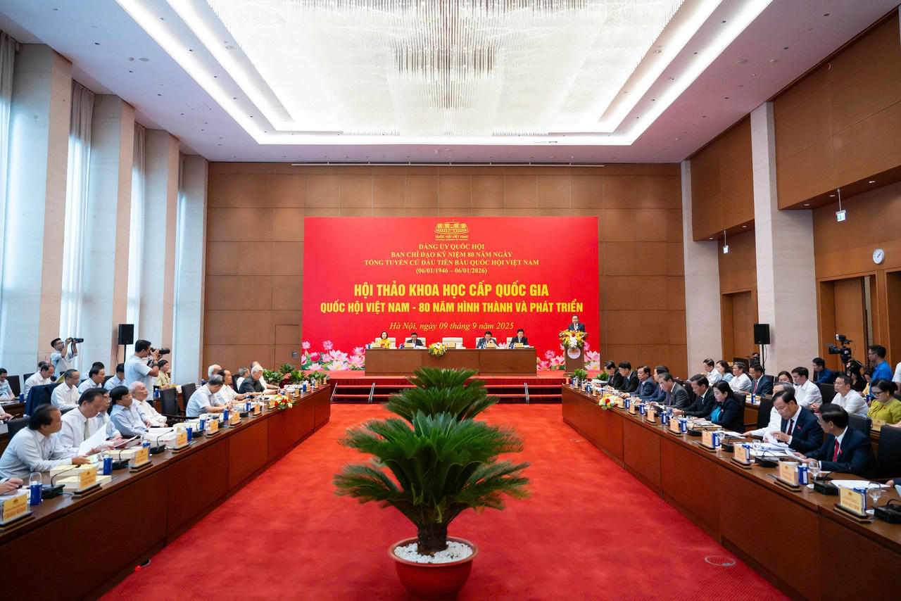 Quang cảnh Hội thảo khoa học cấp quốc gia "Quốc hội Việt Nam - 80 năm hình thành và phát triển" do Chủ tịch Quốc hội Trần Thanh Mẫn chủ trì.