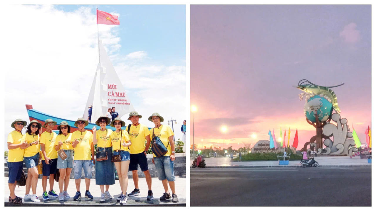 Du khách tham quan, trải nghiệm tại Khu du lịch Mũi Cà Mau (xã Đất Mũi) và Quảng trường Phan Ngọc Hiển (phường An Xuyên) – những điểm đến tiêu biểu, giàu bản sắc của vùng đất địa đầu cực Nam Tổ quốc.
