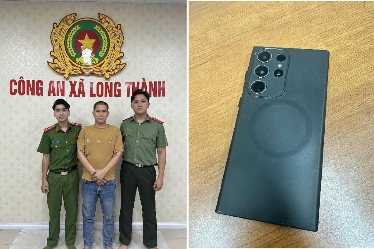 Đối tượng Dương Tấn Sơn và tang vật.