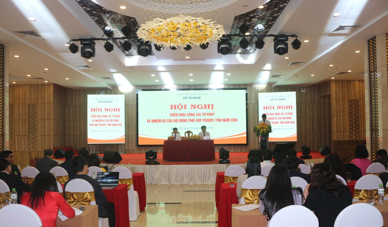 Quang cảnh Hội nghị tổng kết công tác tư pháp năm 2025, triển khai nhiệm vụ năm 2026.