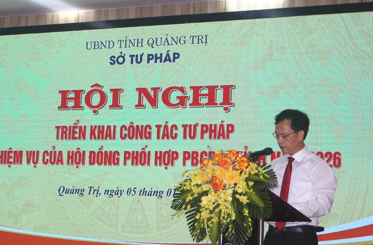 Phó Giám đốc Sở Tư pháp Trương Quang Sáng phát biểu tại Hội nghị.