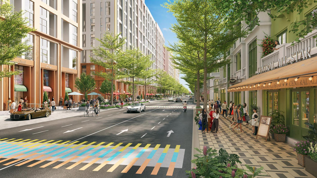 Nhà phố, biệt thự thấp tầng hưởng lợi từ vị trí trung tâm sầm uất của phân khu. (Ảnh phối cảnh: Sun Property)