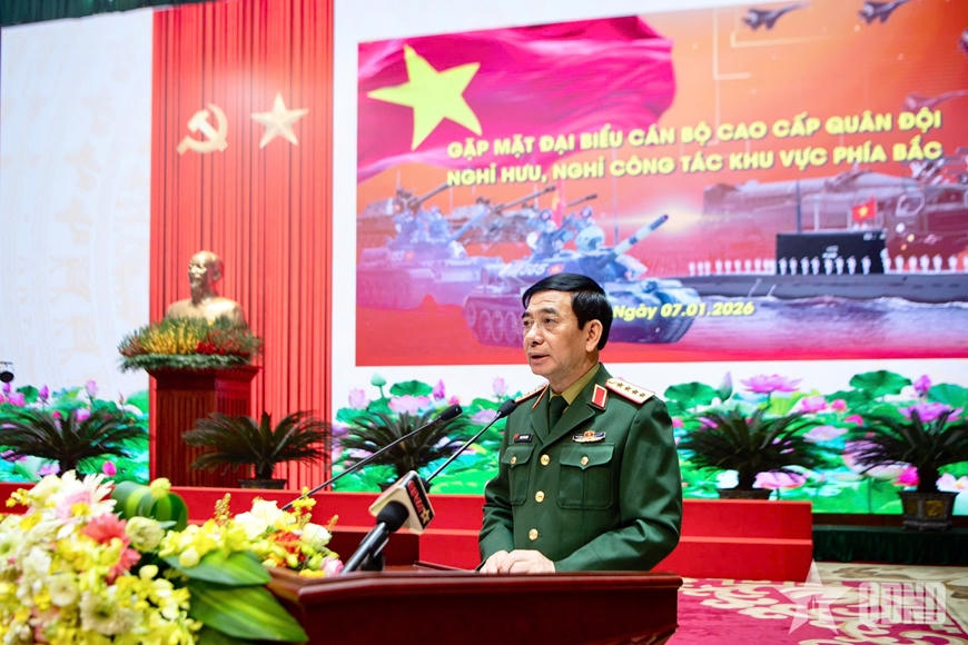 Đại tướng Phan Văn Giang phát biểu tại buổi gặp mặt. Ảnh: qdnd.vn