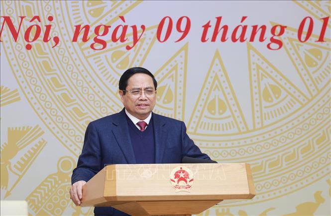 Thủ tướng Phạm Minh Chính chủ trì Hội nghị trực tuyến toàn quốc thúc đẩy đầu tư công năm 2025 và năm 2026. Ảnh: Dương Giang/TTXVN