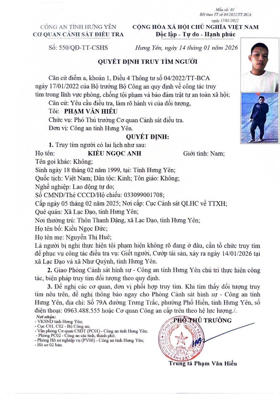 Truy tìm nghi phạm sát hại 2 phụ nữ ở Hưng Yên