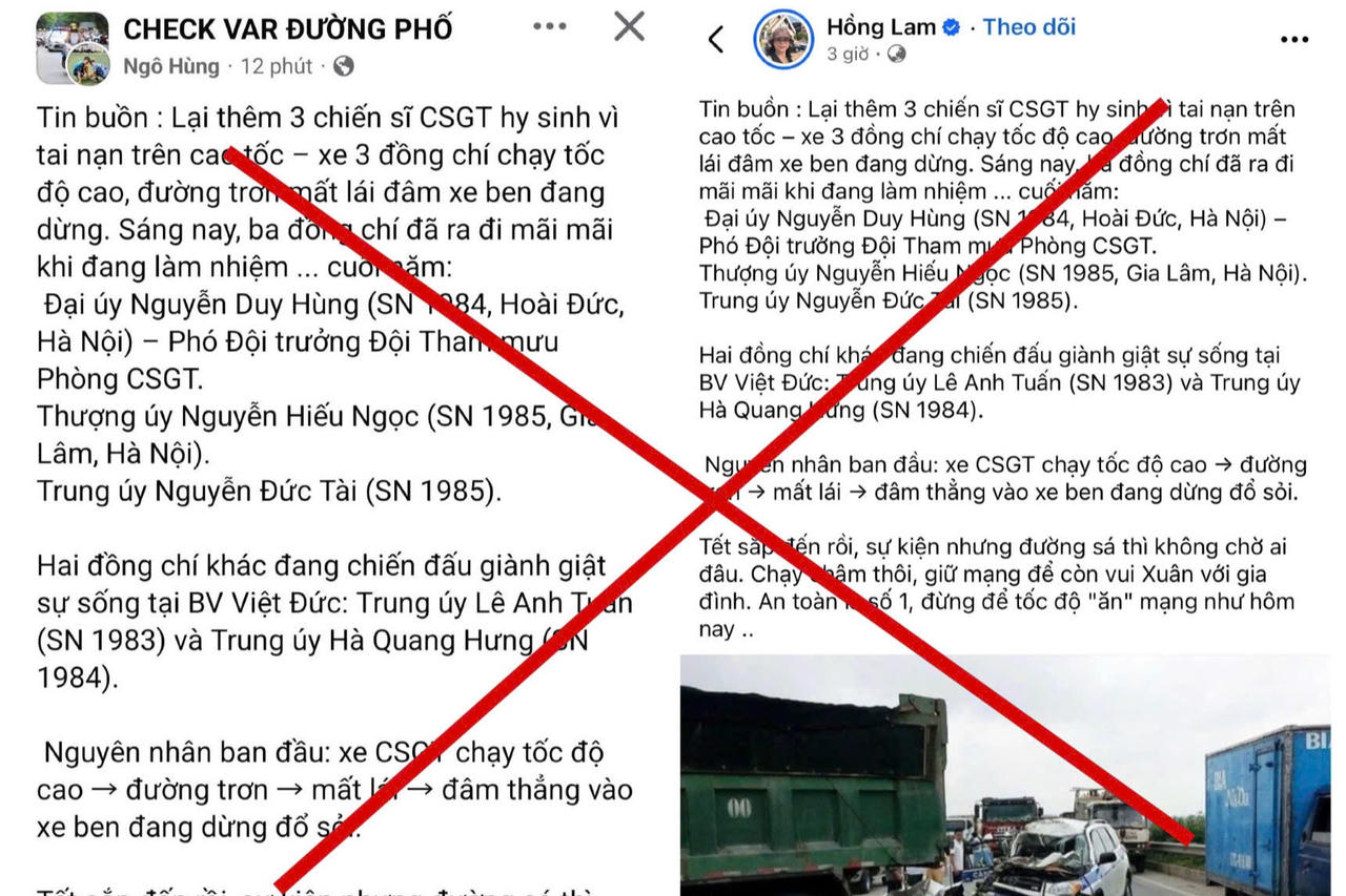  Tin 'thêm 3 chiến sĩ CSGT hy sinh trên cao tốc' là sai sự thật