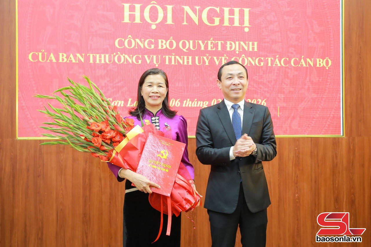 Đồng chí Trưởng ban Tổ chức Tỉnh ủy trao quyết định cho đồng chí Lò Châu Thỏa.