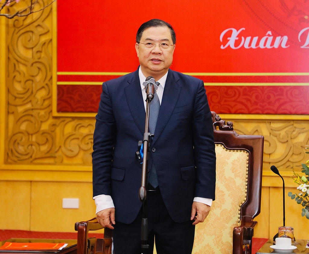 Ông&nbsp;Phạm Gia Túc - Ủy viên Bộ Chính trị, Bí thư Trung ương Đảng, Chánh Văn phòng Trung ương Đảng, Trưởng Đoàn công tác phát biểu tại buổi làm việc. (Ảnh: Xuân Thu)