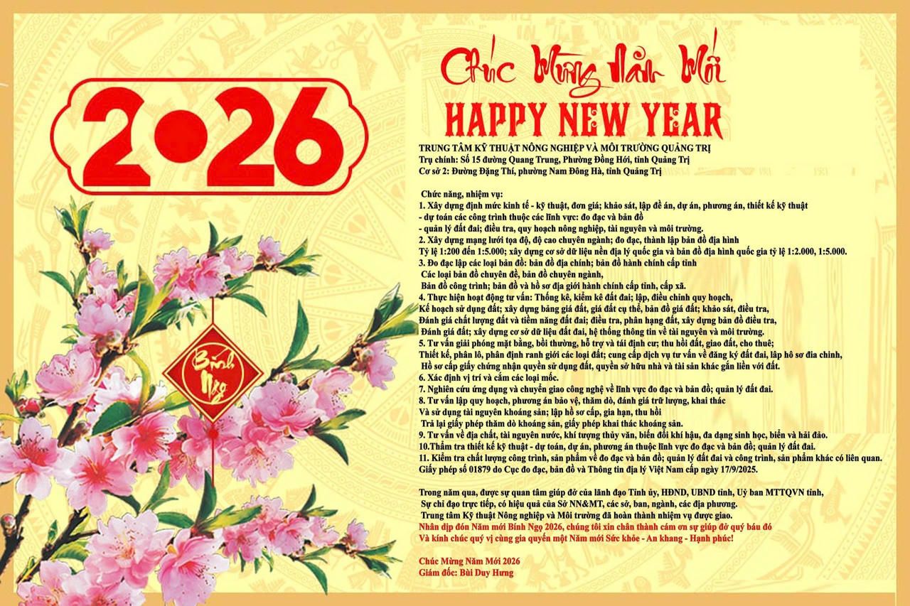 Trung tâm Kỹ thuật Nông nghiệp và Môi trường Quảng Trị chúc mừng năm mới 2026