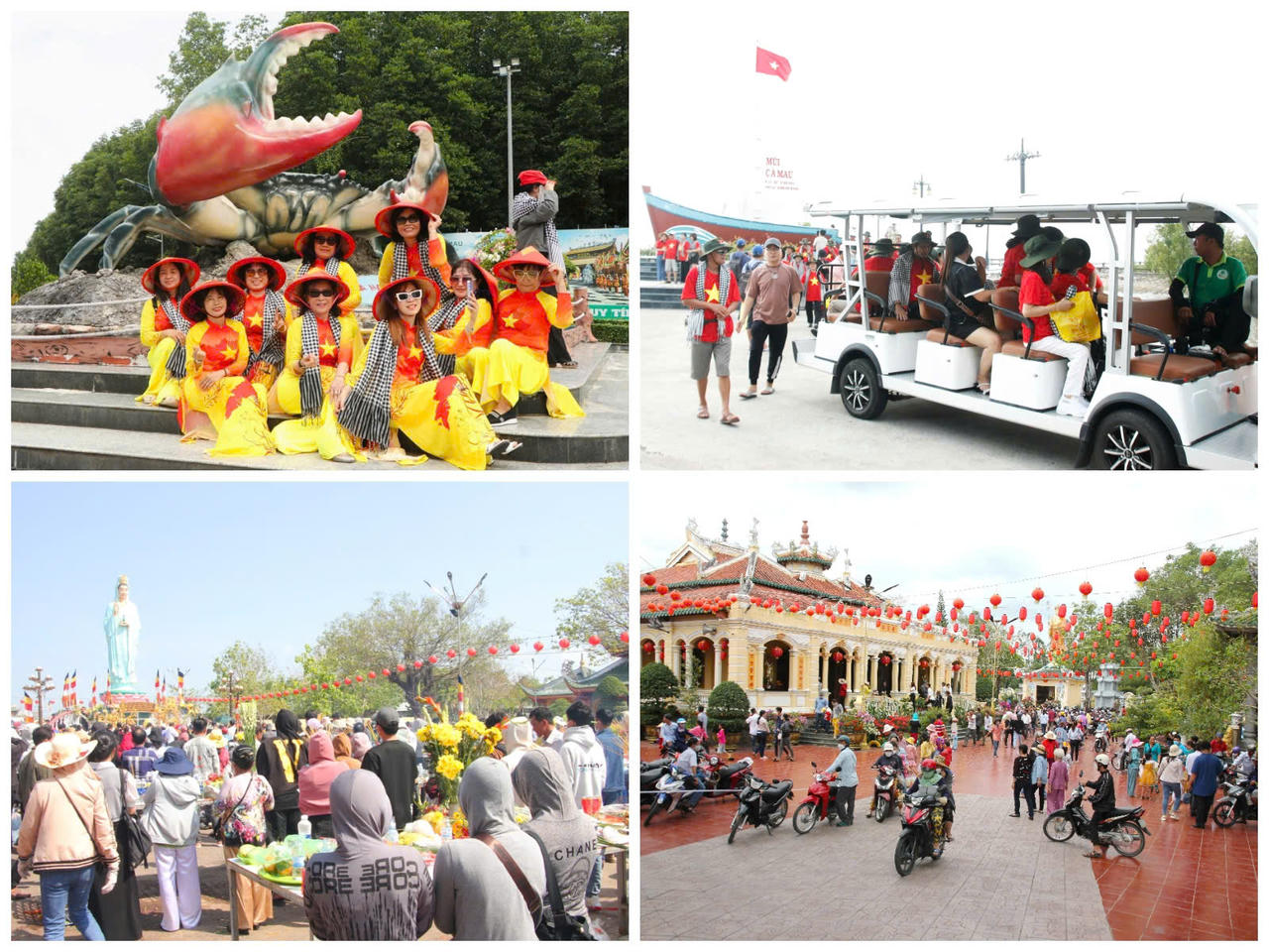 Du khách tham quan các điểm đến tiêu biểu của Cà Mau như: Quảng trường Hùng Vương, Quảng trường Phan Ngọc Hiển, Khu du lịch Đất Mũi, Quan Âm Phật Đài, Chùa Giác Hoa,... góp phần tạo nên không khí du lịch sôi động, lan tỏa sức sống mới cho vùng đất địa đầu cực Nam Tổ quốc.