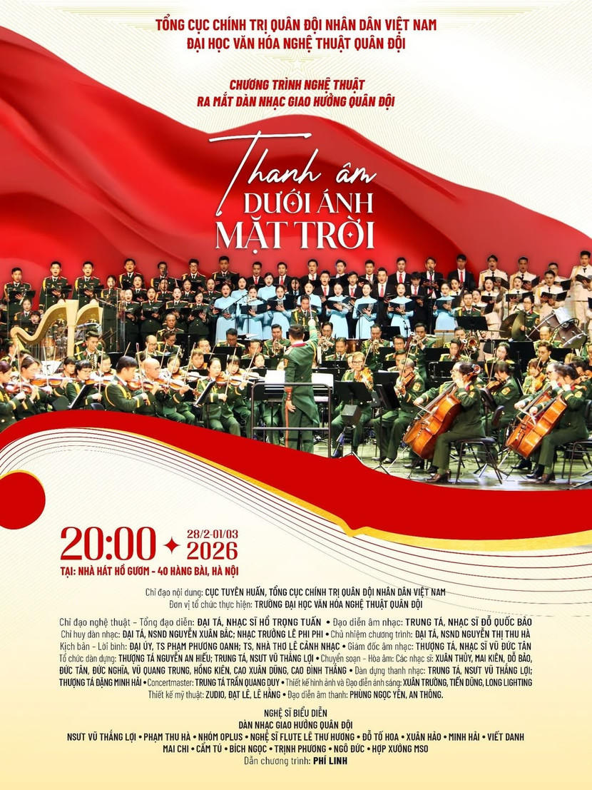 “Thanh âm dưới ánh mặt trời” có thời lượng 105 phút, được chia thành 3 chương, tái hiện 3 chặng đường song hành cùng lịch sử và nhịp sống của đất nước (ảnh BTC).