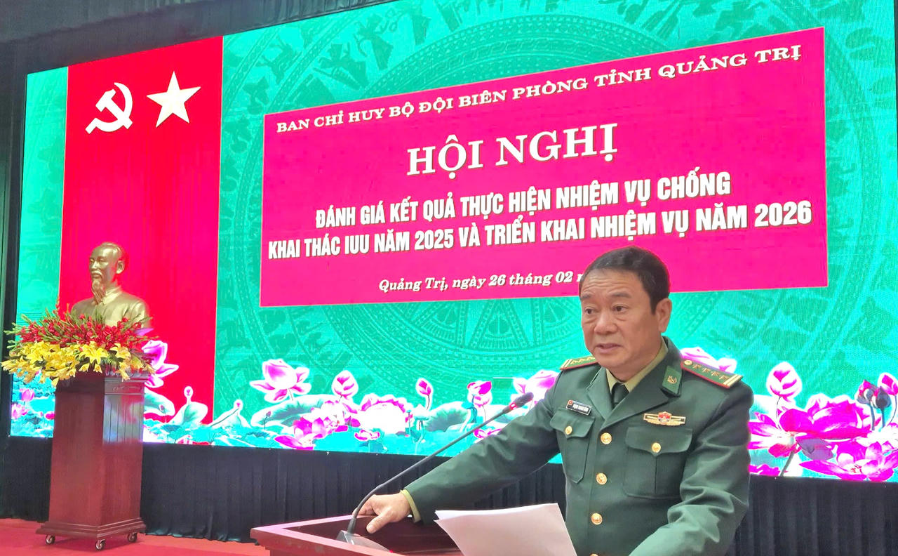 Đại tá Trịnh Thanh Bình, Chỉ huy trưởng BĐBP tỉnh Quảng Trị phát biểu tại hội nghị.