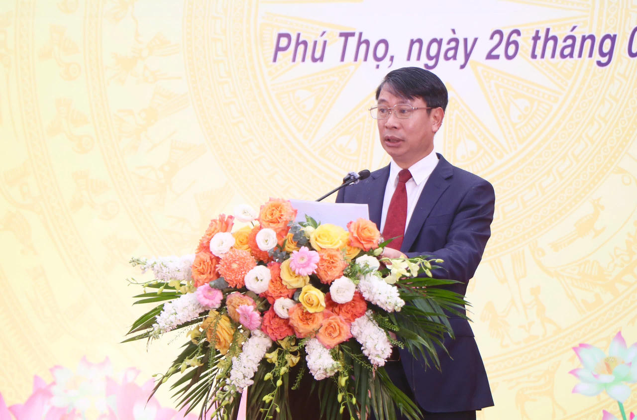 Phó Chủ tịch UBND tỉnh Phú Thọ Nguyễn Khắc Hiếu phát biểu tại sự kiện.