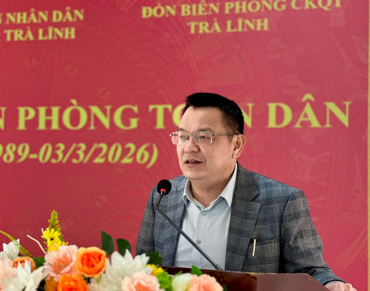 Ông Hoàng Văn Đông, Chủ tịch UBND xã Trà Lĩnh phát biểu tại buổi lễ. (Ảnh: PV)