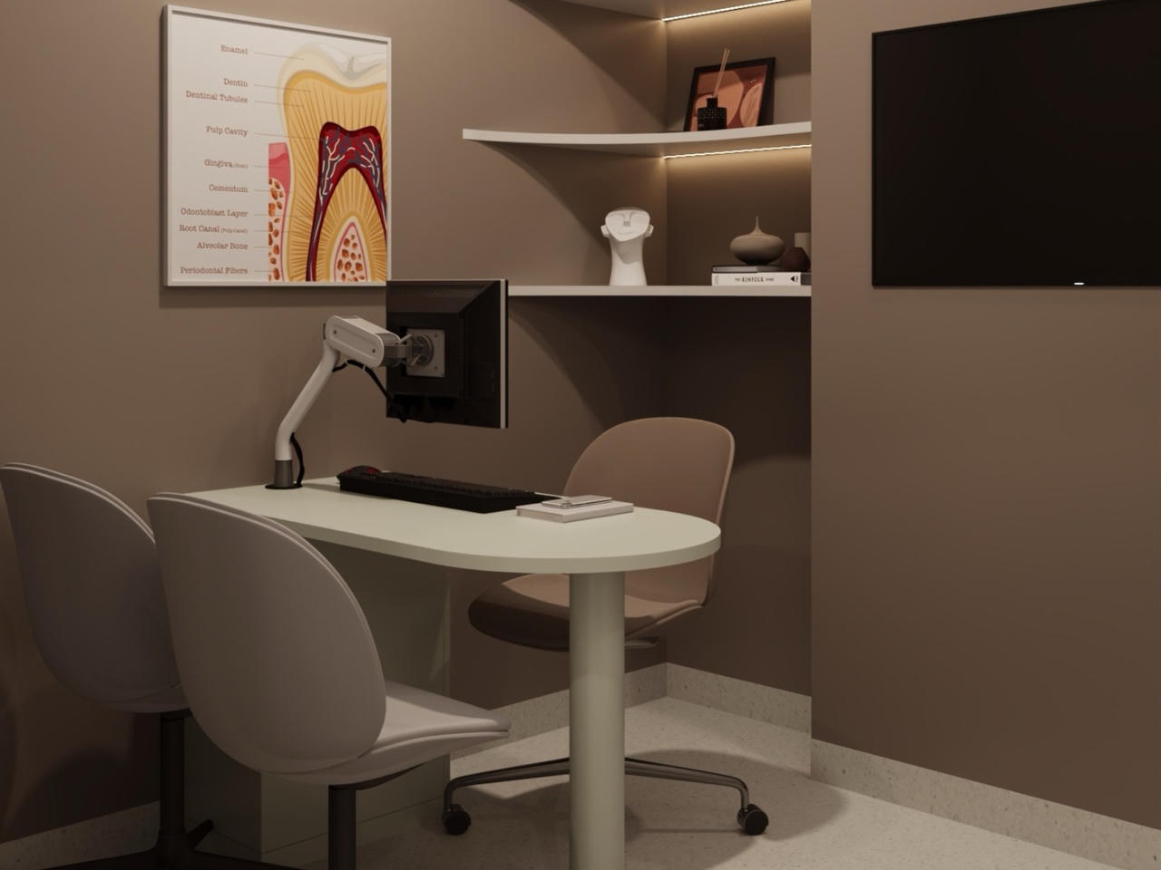 Không gian được thiết kế hiện đại, gọn gàng và thân thiện giúp người bệnh thoải mái hơn trong suốt quá trình thăm khám.