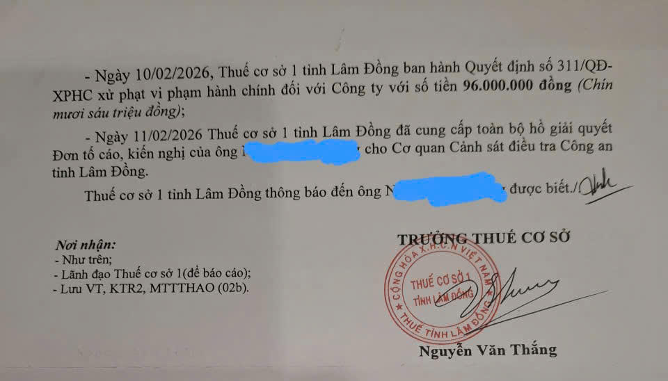 Lâm Đồng:  Vi phạm về lập hoá đơn công ty TNHH Hải Thắng Thu Cúc bị xử phạt 96 triệu đồng