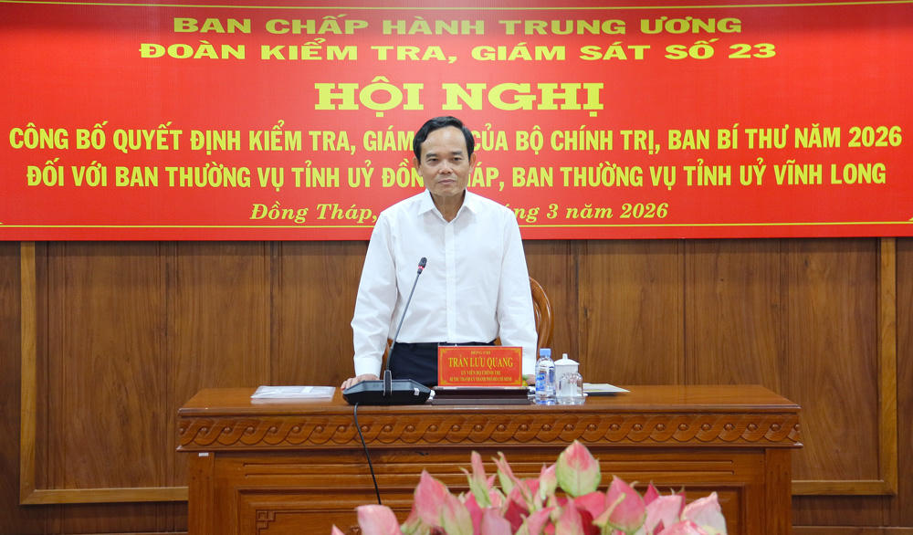 Ông Trần Lưu Quang - Ủy viên Bộ Chính trị, Bí thư Thành ủy TP HCM, Trưởng Đoàn kiểm tra, giám sát số 23 nhấn mạnh về ý nghĩa quan trọng của đợt kiểm tra, giám sát lần này.