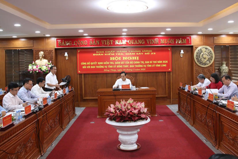 Công bố Quyết định kiểm tra, giám sát Ban Thường vụ Tỉnh ủy Đồng Tháp, Vĩnh Long