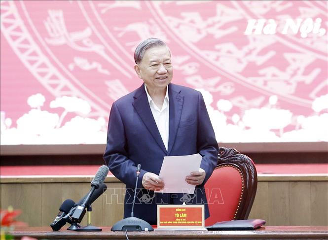 Tổng Bí thư Tô Lâm phát biểu tại Hội nghị công bố quyết định kiểm tra, giám sát của Bộ Chính trị, Ban Bí thư năm 2026 đối với Ban Thường vụ Thành ủy Hà Nội. Ảnh: TTXVN