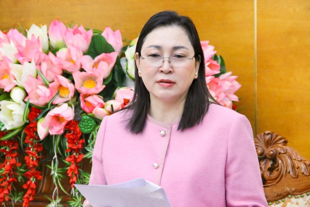 Bà Đinh Thị Lụa - Phó Bí thư Thường trực Tỉnh ủy Ninh Bình phát biểu tại hội nghị (Ảnh: Minh Hải)