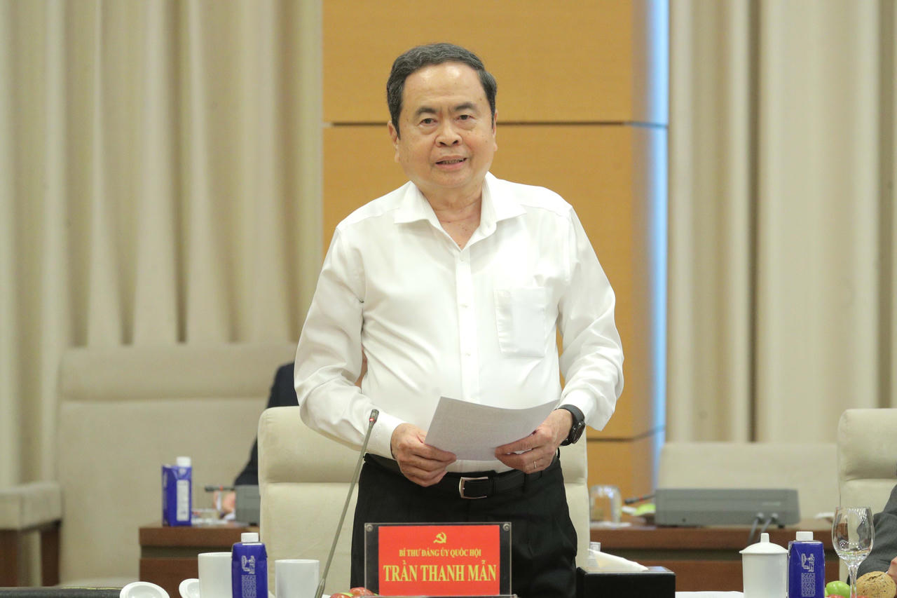 Chủ tịch Quốc hôi Trần Thanh Mẫn phát biểu tại Hội nghị. Ảnh: Hồ Long