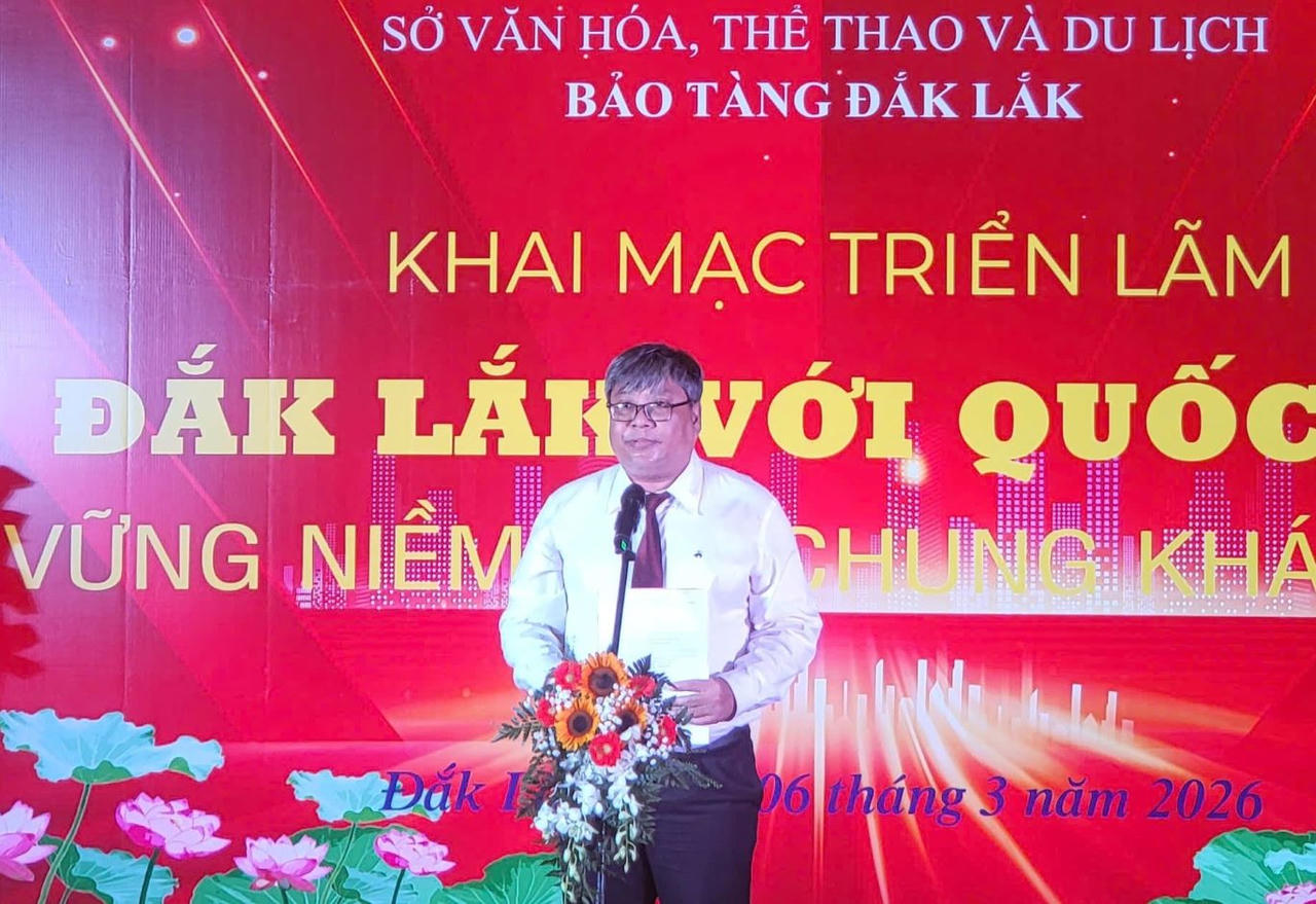 Ông Nguyễn Lê Vũ – Phó Giám đốc Sở VHTT&DL tỉnh Đắk Lắk phát biểu tại sự kiện.