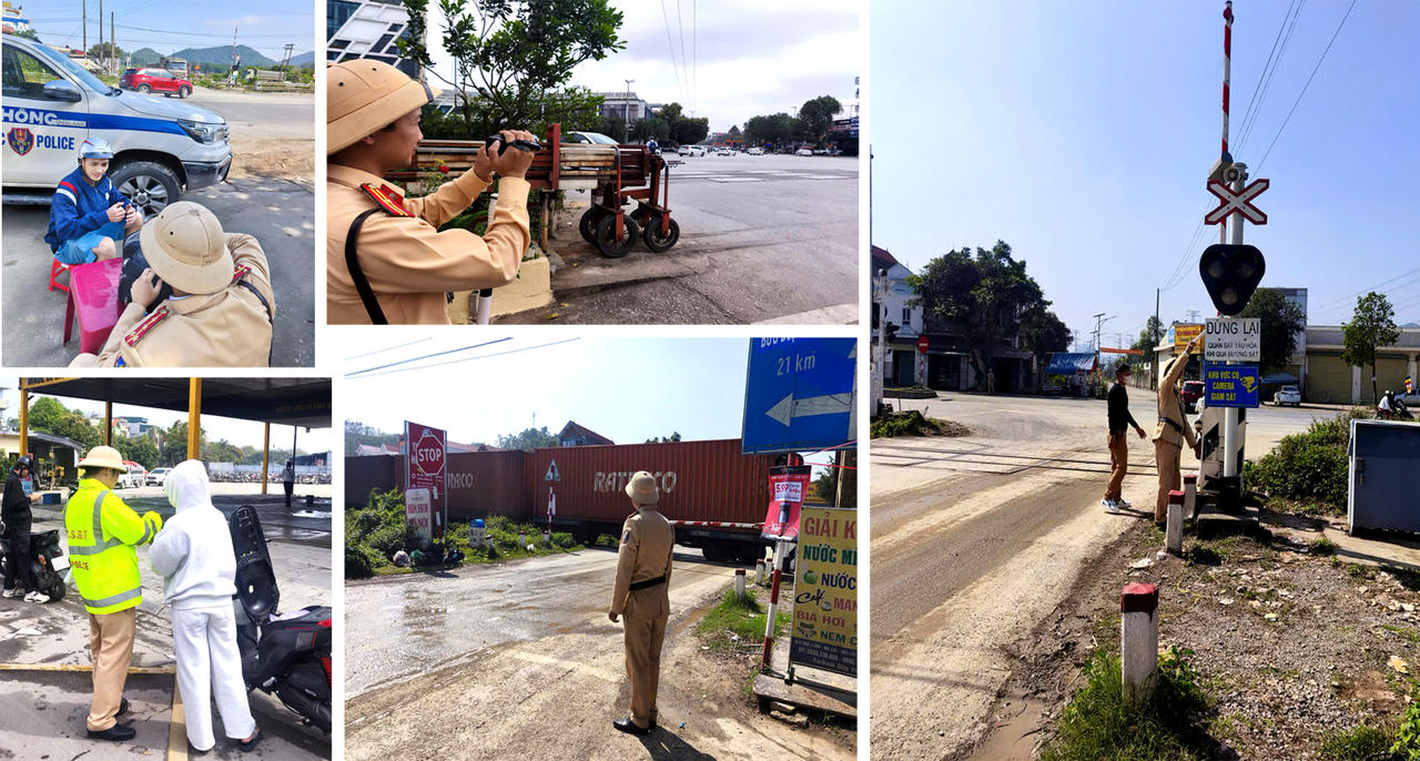 Lực lượng CSGT tăng cường tuần tra kiểm soát xử lý các vi phạm hành lang an toàn giao thông đường sắt.