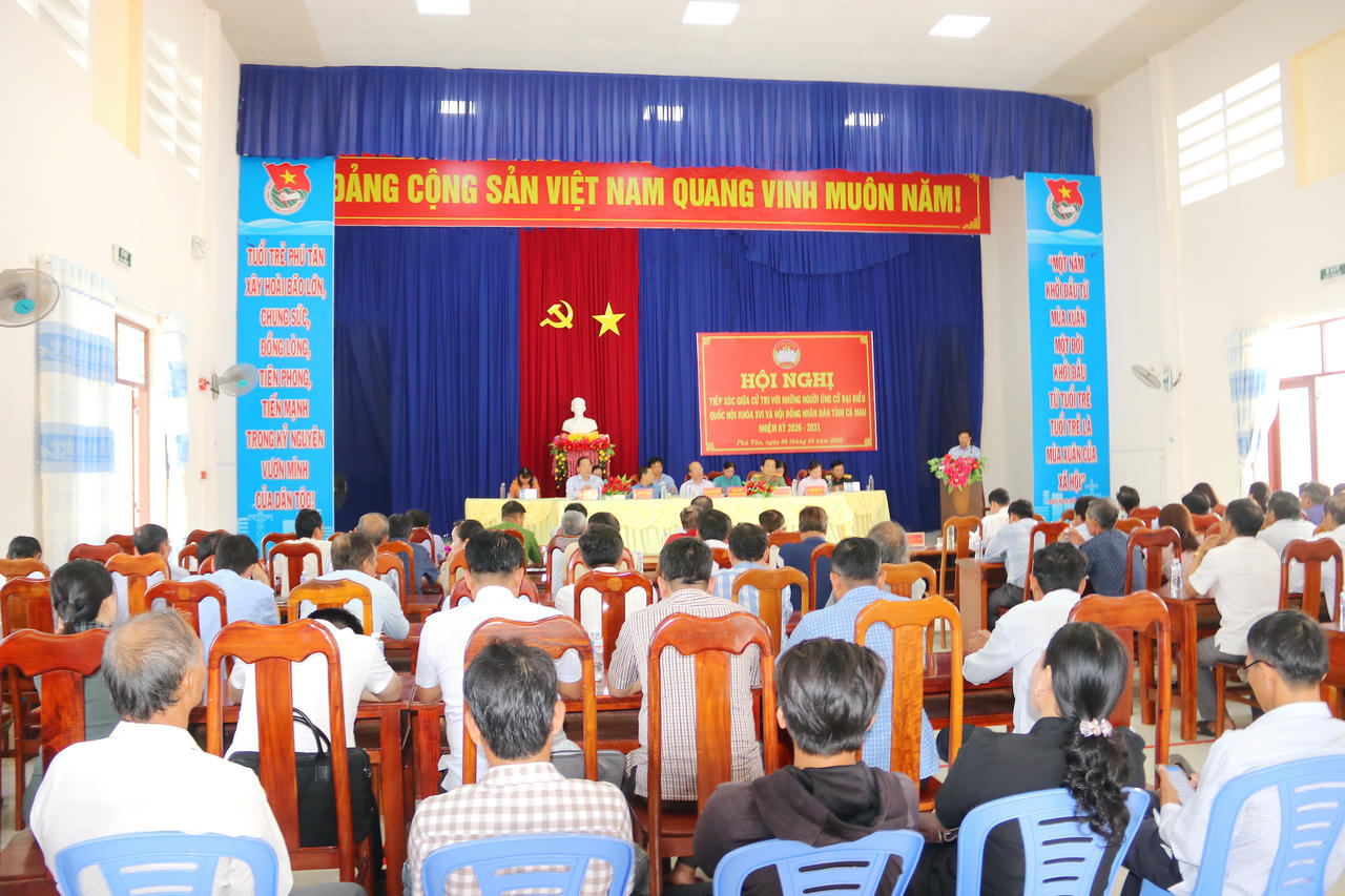 Quang cảnh Hội nghị tiếp xúc cử tri với các ứng cử viên đại biểu Quốc hội (ĐBQH) khóa XVI và ứng cử viên đại biểu HĐND tỉnh nhiệm kỳ 2026–2031.