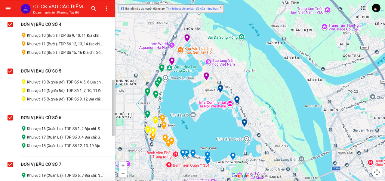 Bản đồ số tích hợp tính năng chỉ đường giúp cử tri tìm đến khu vực bỏ phiếu theo tổ dân phố một cách thuận tiện.