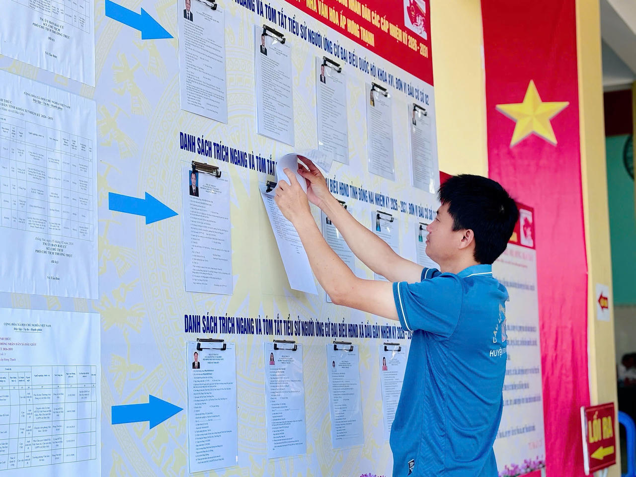 Niêm yết danh sách ứng cử viên và hướng dẫn quy trình bỏ phiếu cho cử tri.