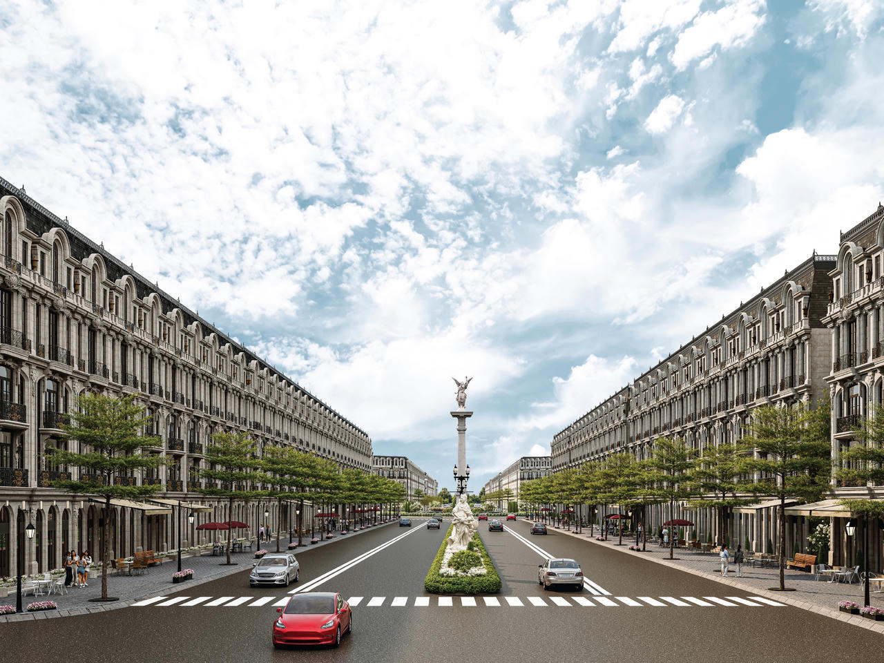 Trục đường xuyên tâm dự án Noble Palace Tay Thang Long World Hotels Residences là đường nối đường Hoàng Quốc Việt kéo dài