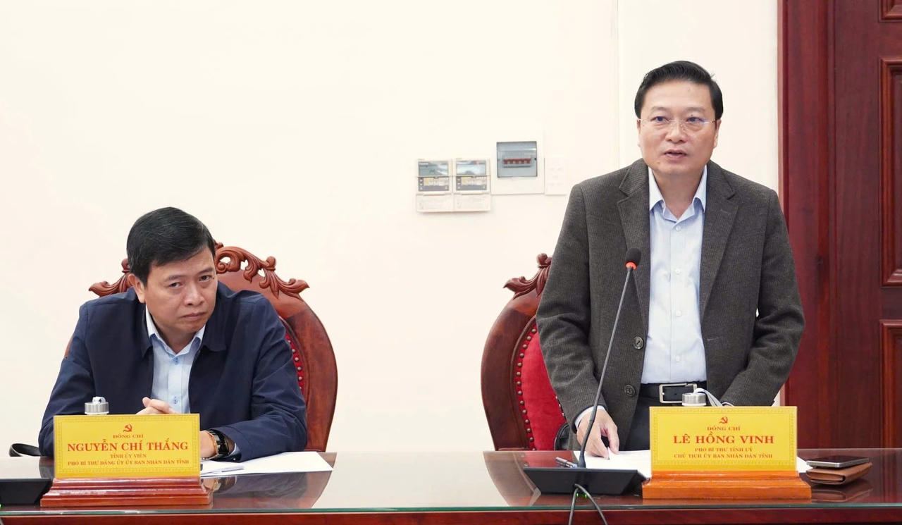 Phó Bí thư Tỉnh ủy, Chủ tịch UBND tỉnh Lê Hồng Vinh phát biểu tại buổi làm việc.