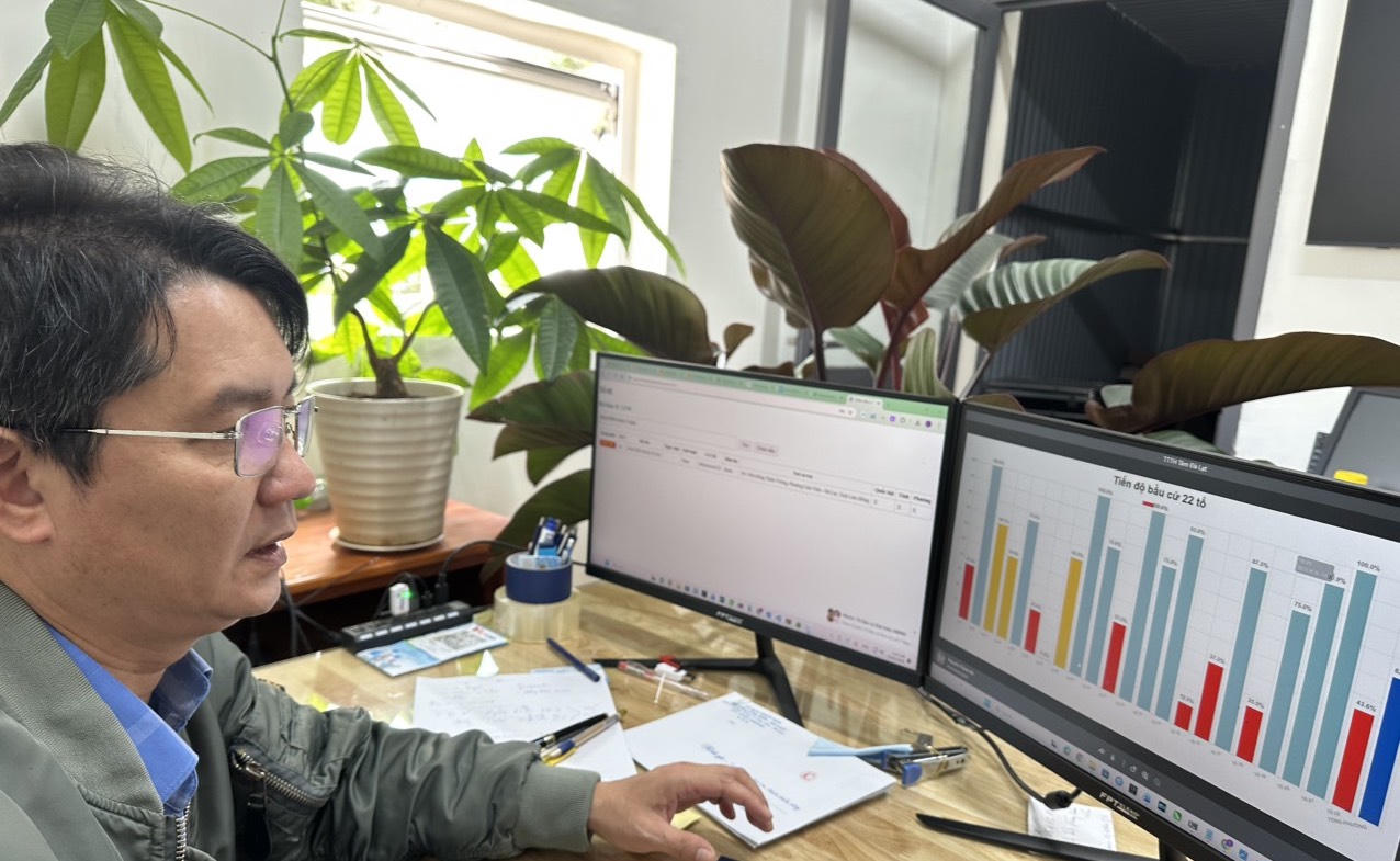 Từ trung tâm máy chủ, lãnh đạo phường Lâm Viên - Đà Lạt dễ dàng theo dõi tình hình bầu cử trên toàn bộ phường.