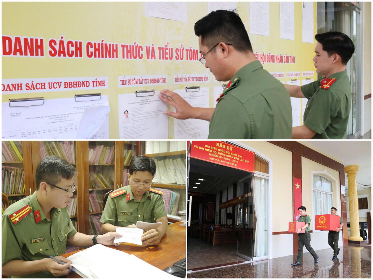 Cán bộ, chiến sĩ Công an tỉnh niêm yết danh sách người ứng cử đại biểu Quốc hội và đại biểu HĐND tỉnh nhiệm kỳ 2026 - 2031; các đơn vị đã nhận đầy đủ phiếu cử tri, sẵn sàng cho ngày bầu cử; công tác chuẩn bị tại khu vực bỏ phiếu số 37 (Công an tỉnh Cà Mau) cơ bản hoàn tất.