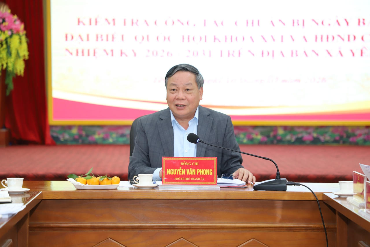 Phó Bí thư Thành ủy Hà Nội Nguyễn Văn Phong phát biểu chỉ đạo tại buổi kiểm tra công tác chuẩn bị bầu cử ở xã Yên Xuân.
