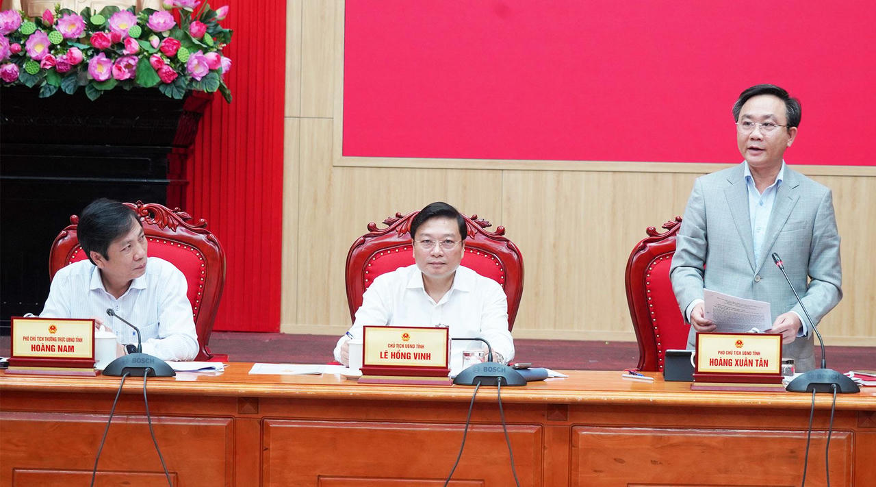 Phó Chủ tịch UBND tỉnh Hoàng Xuân Tân phát biểu tại phiên họp.