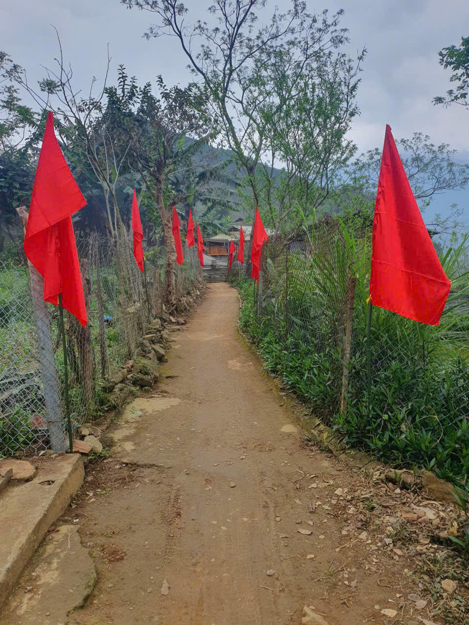 Cờ hoa được treo khắp các con đường dẫn vào thôn, bản