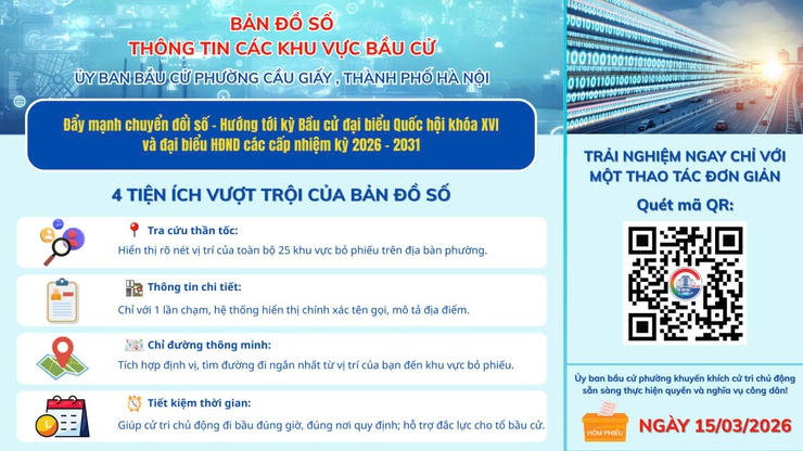 Bản đồ số, tích hợp thông tin các điểm bỏ phiếu, giúp người dân dễ dàng tra cứu 