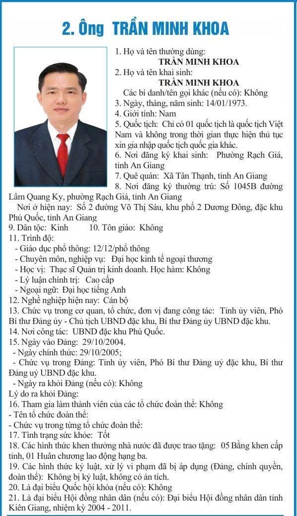 Tóm tắt tiểu sử ông Trần Minh Khoa.