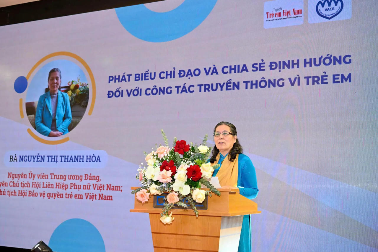 Bà&nbsp;Nguyễn Thị Thanh Hoà, Chủ tịch Hội Bảo vệ quyền trẻ em Việt Nam phát biểu tại chương trình.