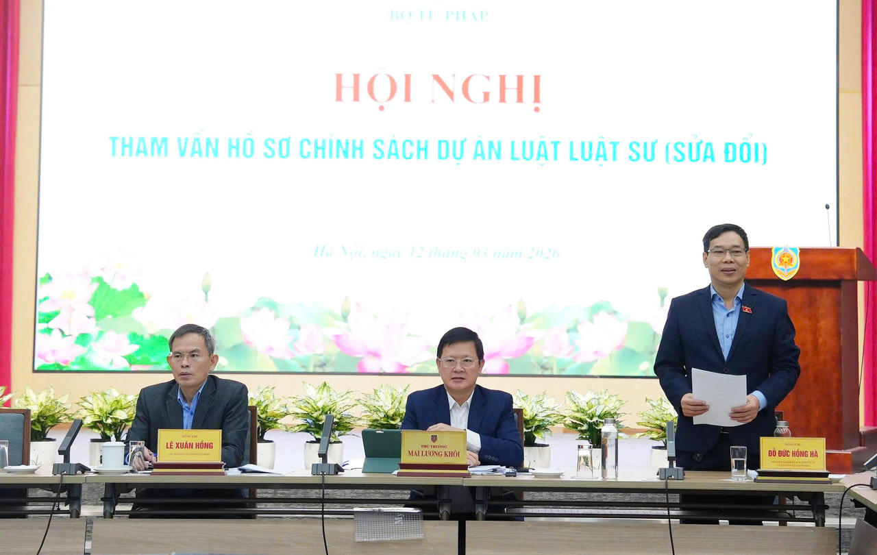 Phó Chủ nhiệm Ủy ban Pháp luật và Tư pháp của Quốc hội Đỗ Đức Hồng Hà phát biểu tại Hội nghị.