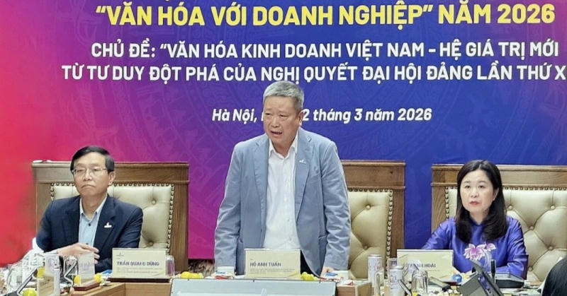 Ông Hồ Anh Tuấn - Trưởng Ban Tổ chức triển khai Cuộc vận động “Xây dựng Văn hóa Doanh nghiệp Việt Nam”, Chủ tịch Hiệp hội Phát triển Văn hóa Doanh nghiệp Việt Nam thông tin về&nbsp;Diễn đàn quốc gia thường niên “Văn hóa với doanh nghiệp” năm 2026 (ảnh BTC).