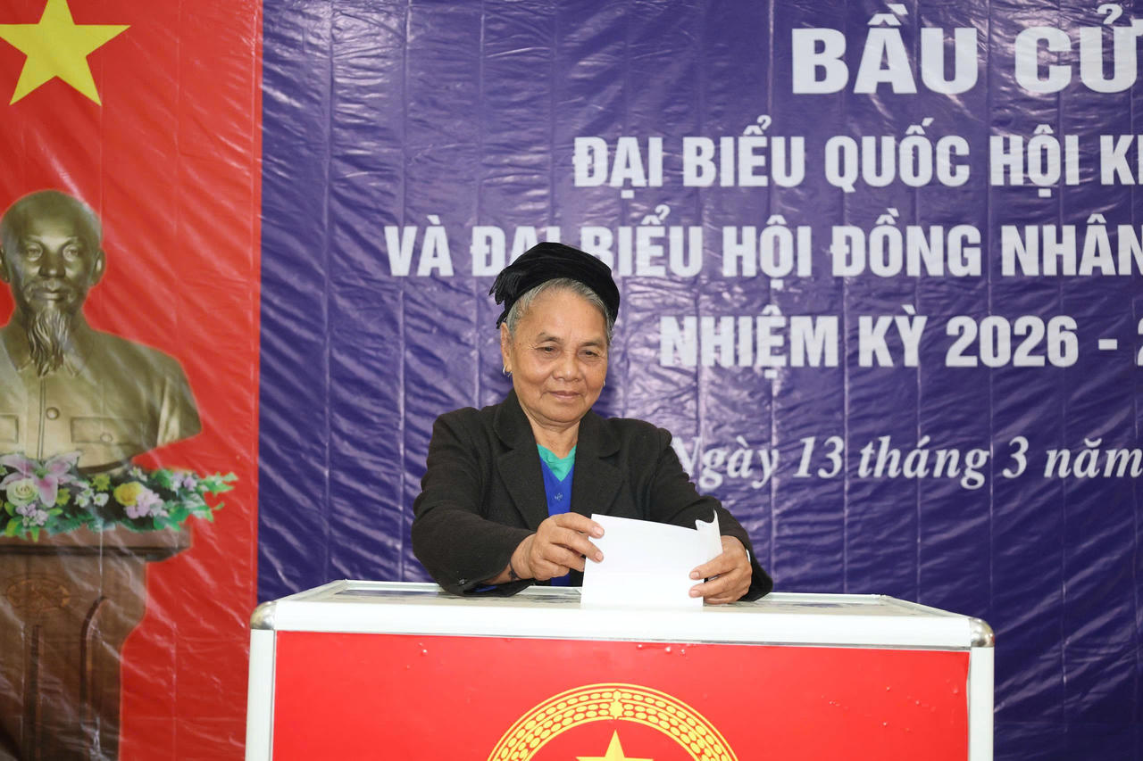 Cử tri phấn khởi thực hiện quyền công dân.