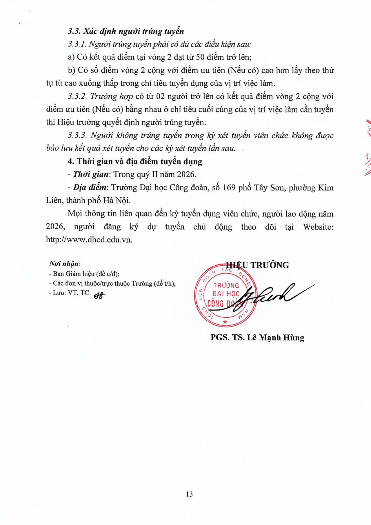 Trường Đại học Công đoàn thông báo tuyển dụng viên chức, người lao động năm 2026