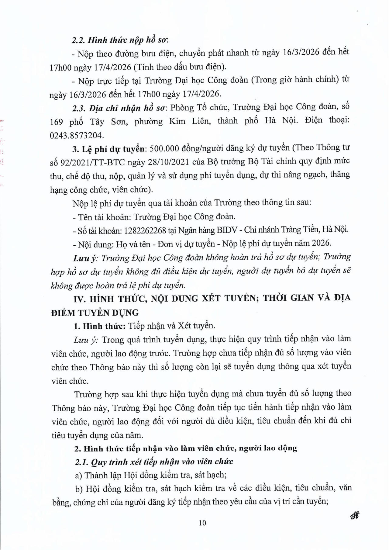 Trường Đại học Công đoàn thông báo tuyển dụng viên chức, người lao động năm 2026