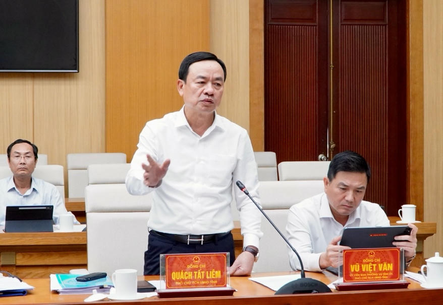 Phó Chủ tịch UBND tỉnh Phú Thọ Quách Tất Liêm phát biểu thảo luận tại hội nghị.