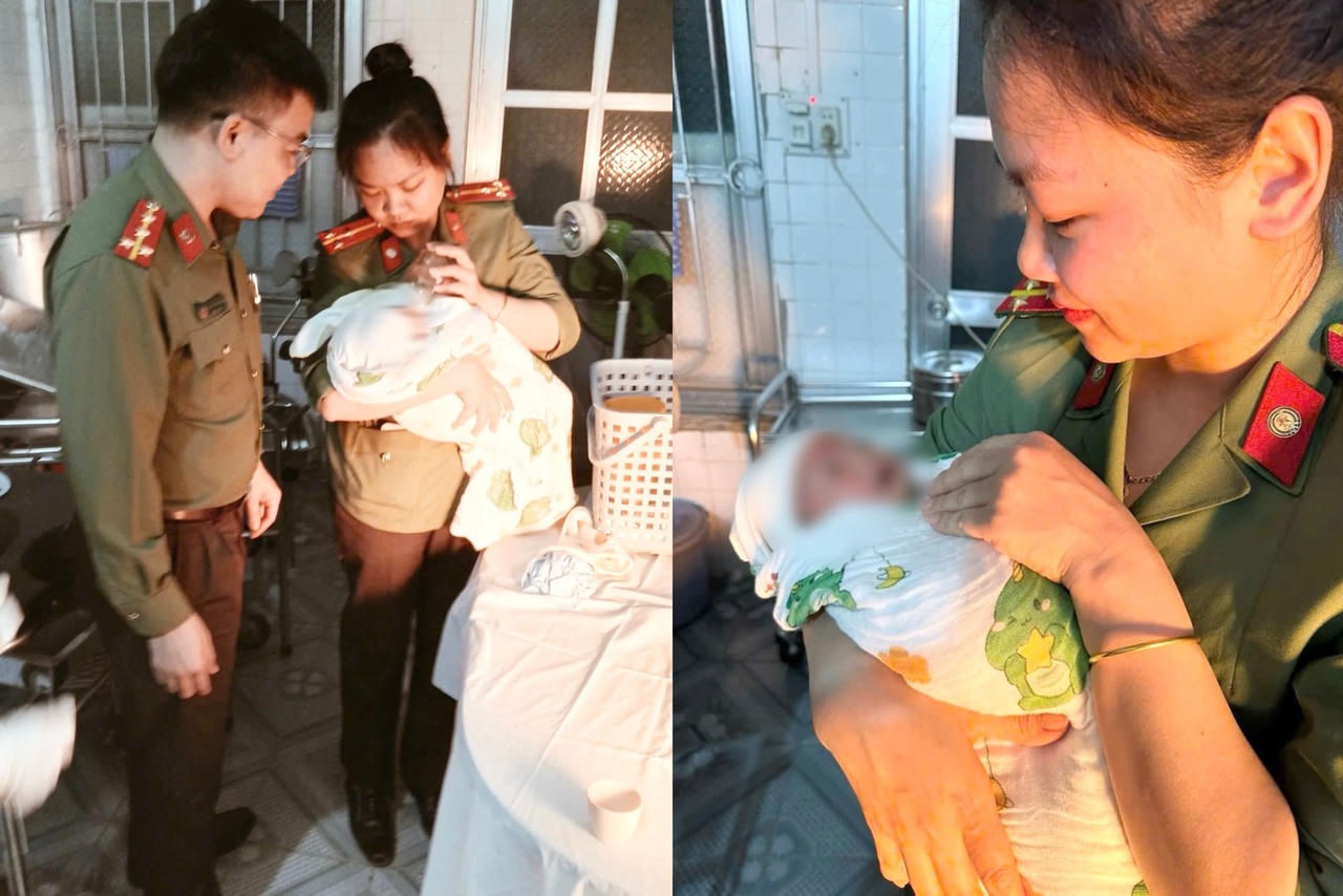 Công an xã Hòa An đã kịp thời phát hiện, cứu sống cháu bé bị bỏ rơi bên đường. Ảnh: CACC.