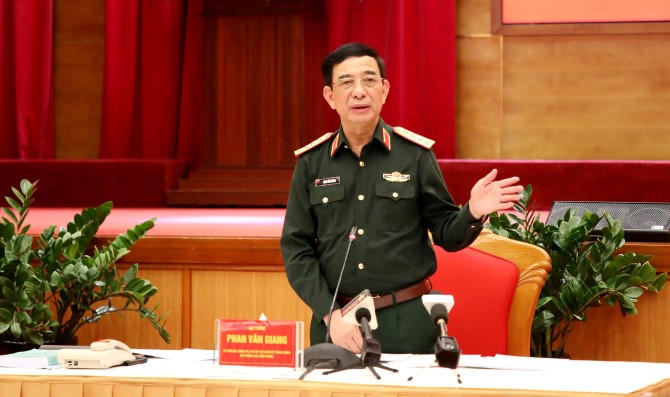 Đại tướng Phan Văn Giang - Ủy viên Bộ Chính trị, Phó Bí thư Quân ủy Trung ương, Bộ trưởng Bộ Quốc phòng phát biểu.